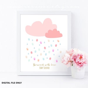 Rain Cloud Fingerprint guestbook, Thumbprint guestbook alternative, Baby shower gift, birthday gift, Bridal shower, Digital file printable