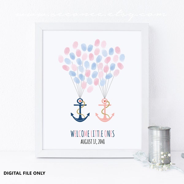 Anchor Twins Guestbook Alternative, Anchor Baby Shower Guestbook, Sail Fingerprint Guest Book, Nautical Gender Reveal Guestbook Digital File