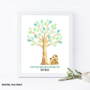 Sloth Baby shower guestbook alternative, Sloth fingerprint tree gift, sloth birthday family thumbprint tree Digital file printable