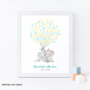 Elephant Fingerprint guest book alternative, Baby shower thumbprint guestbook Digital file, birthday gift, mom to be gift, baby keepsake