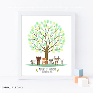 Woodland animals Fingerprint guestbook, Forest Thumbprint guestbook alternative, Baby shower gift, Birthday gift, Digital file printable DIY