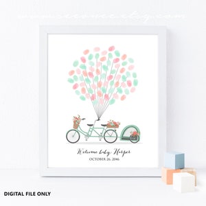 Baby-Dusche Fahrrad Fingerabdruck Gästebuch, Tandem Fahrrad Fingerabdruck Gästebuch Alternative, Geburtstagsgeschenk, digitale Datei druckbar, DIY
