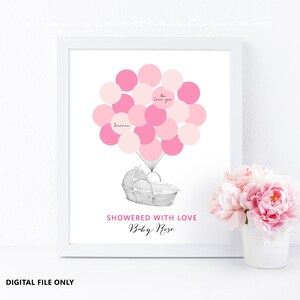 Alternativa al libro de visitas de Cradle Signature, cartel de inicio de sesión de cesta de bebé, regalo de baby shower, archivo digital imprimible DIY, impresión de globo de inicio de sesión