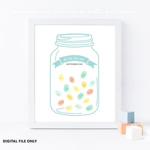Candy jar Fingerabdruck Gästebuch, süßes Baby-Dusche-Geschenk, Einmachglas Geburtstag Fingerabdruck Gästebuch Alternative, digitale Datei druckbare DIY