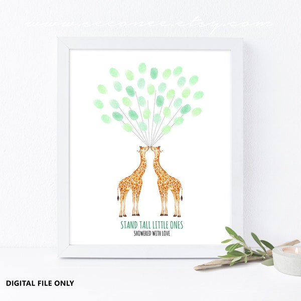 Giraffe twin baby shower guestbook, Birthday Fingerprint poster Digital file Printable, Gender reveal Thumbprint guest book, mom to be gift