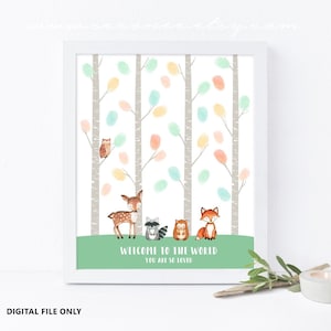 Woodland Baby shower guest book alternative, Woodland birthday party decor, boy birthday gift, Baby shower gift Digital file printable