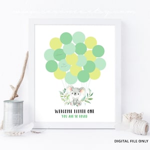 Koala Green Ballon Zeichen Gästebuch, Koala Baby Shower Gästebuch, Gender Reveal Game, Zeichen in Ballon, Zeichen Poster Geburtstagsgeschenk Digitale Datei