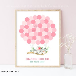 Koala Baby shower Guestbook Alternative, Koala Birthday Balloon Sign Guest book, Signature poster, Baby girl mom to be gift Digital file