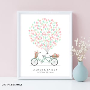 Libro degli ospiti delle impronte digitali della bicicletta tandem, alternativa al libro degli ospiti dell'impronta digitale della bicicletta del matrimonio, file digitale stampabile, regalo di arte della parete della bicicletta stampabile