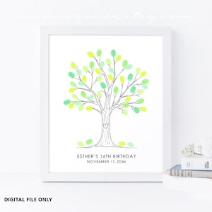 Birthday Fingerprint tree guestbook, Baby shower thumbprint guest book alternative, Bridal shower, teacher gift, Family tree Digital file