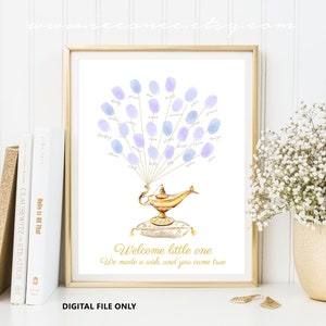 Wunderlampe Babyparty-Gästebuch, Genie Lampe Fingerabdruck-Plakat, Aladinlampe Fingerabdruck-Gästebuch Geburtstags-Gästebuch, Wunschlampe Digitale Datei