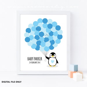 Pinguin Signature Gästebuch Alternative, Baby-Dusche-Geschenk, Geburtstags-Gästebuch, Zeichen für Poster, Zeichen in Sprechblase, digitale Datei zum Ausdrucken, DIY