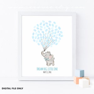 Elephant Baby shower guestbook alternative, Birthday Fingerprint guest book, Thumbprint poster Digital file Printable, Mom to be gift