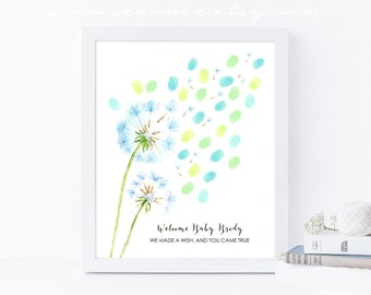 Dandelion Thumbprint guestbook, Fingerprint guest book alternative, baby shower gift, birthday, wedding, teacher gift poster, Digital file