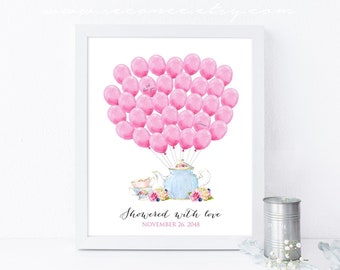 Tea Party Baby Shower Guest Book, Tea Party Bridal Shower Gift, Tea Signature Balloon Guestbook Digital File, Tea For Two Birthday Gift Sign