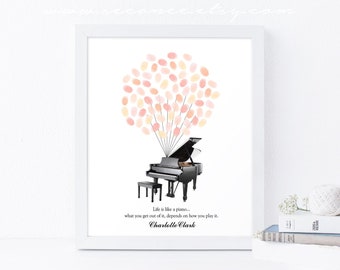 Grand Piano Fingerprint guestbook, Thumbprint guest book, Retirement gift, teacher gift, baby shower, Music Birthday, Bridal shower gift