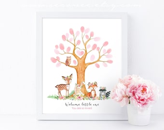 Waldtiere Gästebuch, Baby-Dusche Fingerabdruck Baum Alternative, Geburtstag Wald Fingerabdruck Gästebuch digitale Datei, Baby-Dusche-Geschenk