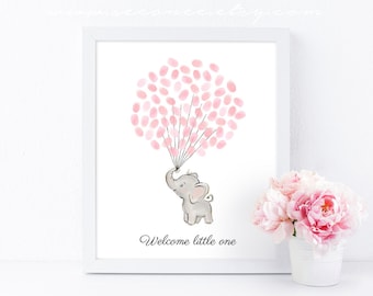 Elephant Guestbook, Baby shower Fingerprint guest book, Thumbprint poster Digital file Printable, Elephant Birthday gift, Baby shower gift