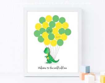 Dinosaur Guestbook alternative, Sign in balloon Dino Signature guest book, Birthday gift, Baby shower gift T-Rex Sign in poster Digital file