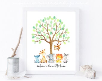 Libro de visitas de Jungle Animals, libro de visitas de safari baby shower árbol de huellas digitales alternativo, cartel de huellas digitales Archivo digital, libro de visitas de cebra león