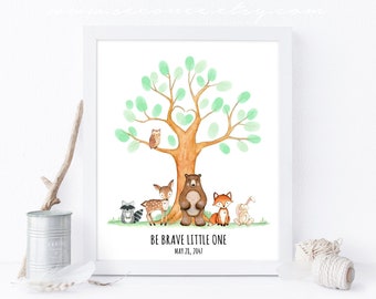 Woodland animals Guestbook, Forest animals Fingerprint guest book, baby shower gift thumbprint poster, be brave birthday gift, digital file
