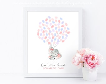 Elephant Thumbprint Fingerprint Guestbook Baby Shower Activity, Digital file Printable Guest Book Sign, Baby Birthday Decoration Fingerprint