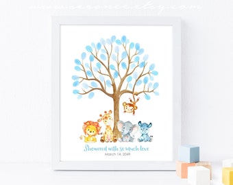 Alternativa al libro de visitas del baby shower de Jungle Animals, árbol de huellas dactilares de cumpleaños de Safari, póster de huellas dactilares, mamá para ser regalo Archivo digital imprimible