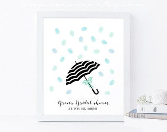 Umbrella Fingerprint guestbook, thumbprint guest book alternative, baby shower gift, bridal shower, sprinkle shower, digital file printable