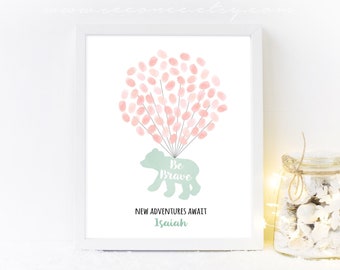 Little bear fingerprint guestbook, thumbprint guestbook alternative, be brave poster, baby shower gift, birthday digital file printable DIY