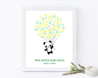 Panda Fingerprint guestbook, Baby shower Thumbprint guestbook alternative, Birthday gift, Nursery art printable, Digital file guest book