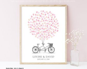 Tandem bicycle fingerprint guestbook, Wedding bike thumbprint guestbook alternative, digital file printable, bridal shower gift printable