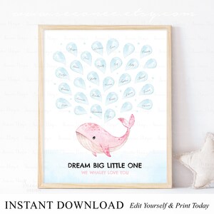INSTANT DOWNLOAD Editable Pink Whale Guestbook Alternative, Under the ...