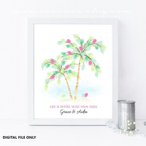 Palm Tree Thumbprint Guestbook alternative, Palm tree Fingerprint poster, Tropical Birthday decor, Summer baby shower gift Digital file