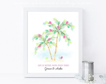 Palm Tree Thumbprint Guestbook alternative, Palm tree Fingerprint poster, Tropical Birthday decor, Summer baby shower gift Digital file