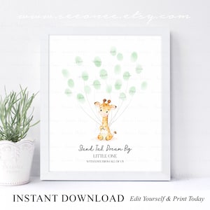SOFORTIGER DOWNLOAD Bearbeitbare Giraffe Fingerabdruck Ballon Gästebuch Alternative, Giraffe Fingerabdruck Gästebuch, Giraffe Geburtstag Andenken Geschenk