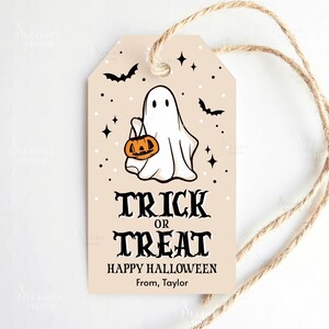 Printable Happy Halloween Gift Tag, Trick Or Treat Favor Bag Tag, Editable Halloween Treat Tag, Halloween Spooky Gift Tag Instant Download