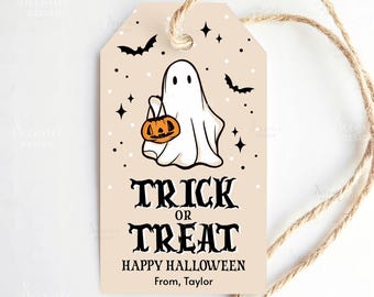 Printable Happy Halloween Gift Tag, Trick Or Treat Favor Bag Tag, Editable Halloween Treat Tag, Halloween Spooky Gift Tag Instant Download