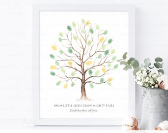 INSTANT DOWNLOAD Editable Lemon Tree Fingerprint Art Guestbook Alternative, Thumbprint Guest Book Sign Poster, Yellow Party Keepsake Gift