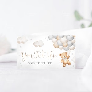 Editable Brown Teddy Bear Place Card, Gender Neutral We Can Bearly Wait Food Label Card, Buffet Food Tent Card, Table Folded Food Cards A1A6