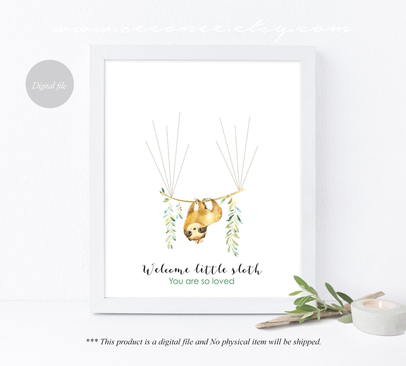Sloth party decoration printable Sloth birthday guestbook alternative let/'s hang Sloth baby shower guest book Digital file Baby keepsake