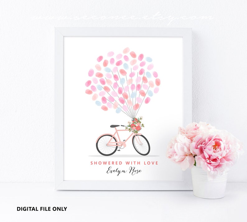 Birthday gift Teacher appreciation gift printable poster Baby shower Bicycle Thumbprint guestbook Bridal shower Fingerprint guestbook