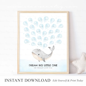 INSTANT DOWNLOAD Editable Whale Nautical Birthday Party Guestbook Alternative, Whale Baby Shower, Nautical Baby Sprinkle Signature Poster