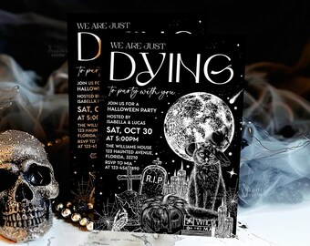 Plantilla de invitación de Halloween editable. Invitación negra para fiesta de Halloween. Invitación para fiesta de disfraces de Halloween. Descarga digital imprimible. Evite HP04