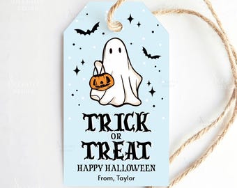 Printable Trick Or Treat Gift Tag, Editable Halloween Gift Tag, Happy Halloween Treat Bag Tag, School Classroom Trick Or Treat Favor Tag
