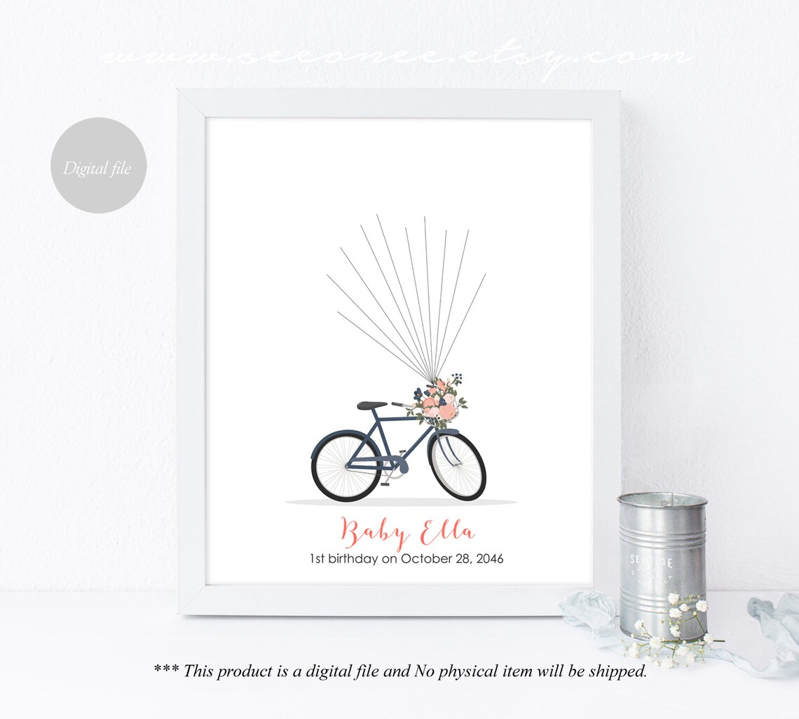 Bicycle Thumbprint guestbook Bridal shower Fingerprint | Etsy