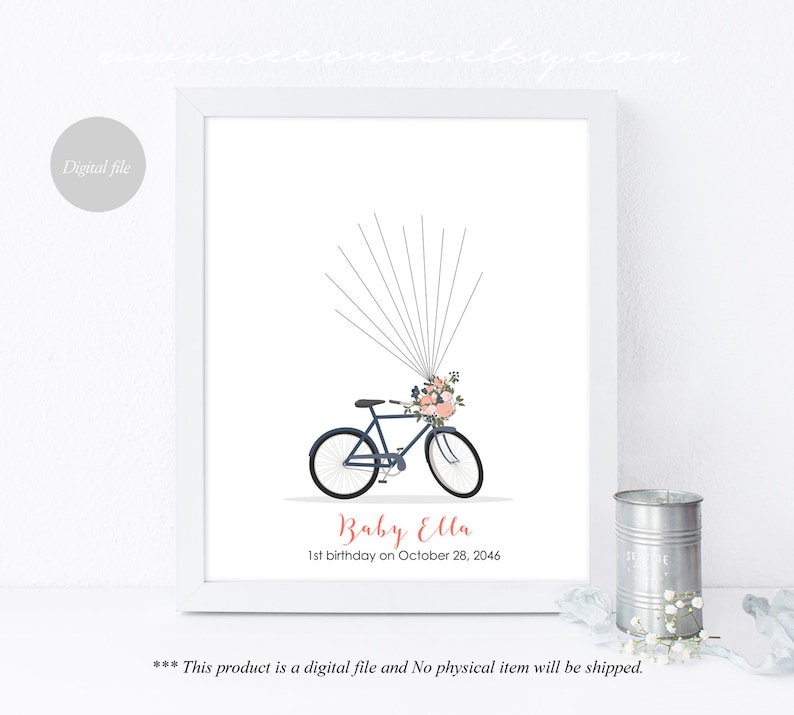 Birthday gift Teacher appreciation gift printable poster Baby shower Bicycle Thumbprint guestbook Bridal shower Fingerprint guestbook