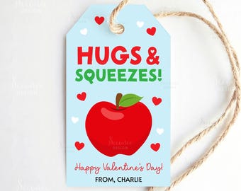 Editable Valentines Applesauce Gift Tag Cards Hugs And Squeezes Valentine's Day Tag Squeeze Pouch Treat Tags Favor Labels Printable Template