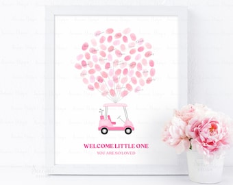 INSTANT DOWNLOAD bewerkbare Let's Par-Tee Golf Baby Douche Vingerafdruk Gastenboek Poster, Roze Golf Baby Douche Vingerafdruk Gastenboek Teken Cadeau