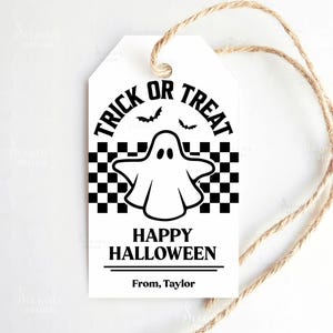 Trick Or Treat Happy Halloween Gift Tag Printable, Retro Halloween Tag, Trick Or Treat Favor Tag, Halloween Treat Bag Tags Editable Template