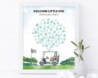 INSTANT DOWNLOAD Editable Let's Par-Tee Golf Baby Shower Thumbprint Guest Book Sign, Gender Neutral Baby Shower Fingerprint Guestbook Gift